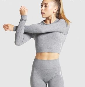 Gymshark Adapt Seamless Long Sleeves Crop Top, Grey Size S